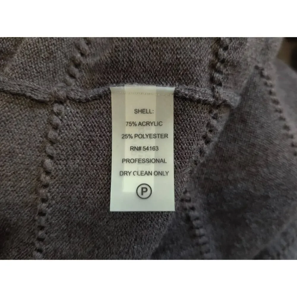 Calvin Klein Gray Charcoal Knit Sweater 3/4 Sleeve Tiered Fringed Hem Dress‎ L